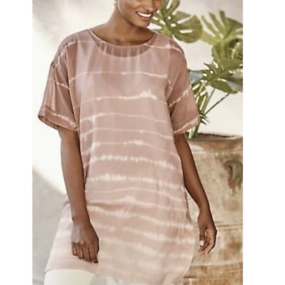 NWT J.Jill Pure Jill Fawn Ombre Stripe Cotton/Silk Tunic Boho Top Short Sl XLP - Picture 1 of 6